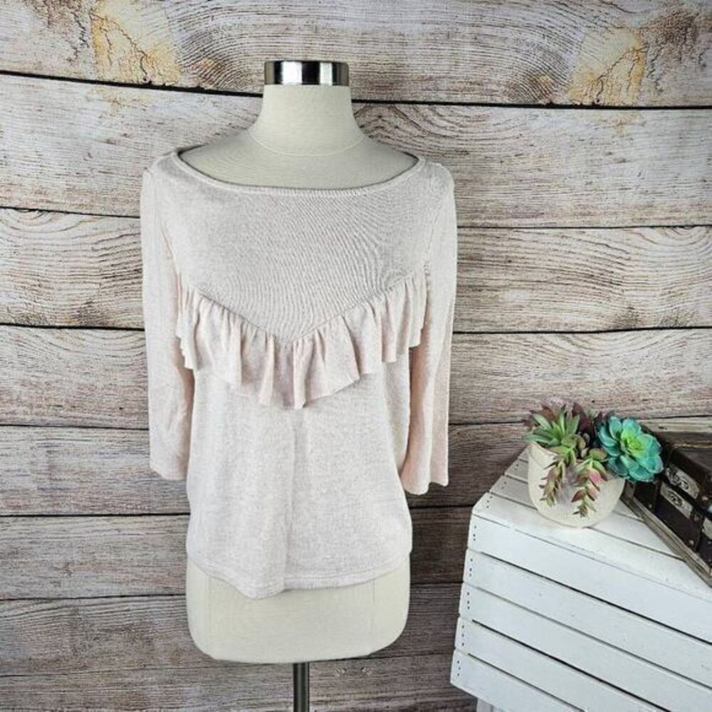 Retro Threads Ruffle Detail Light Pink Sweater‎ Size Medium